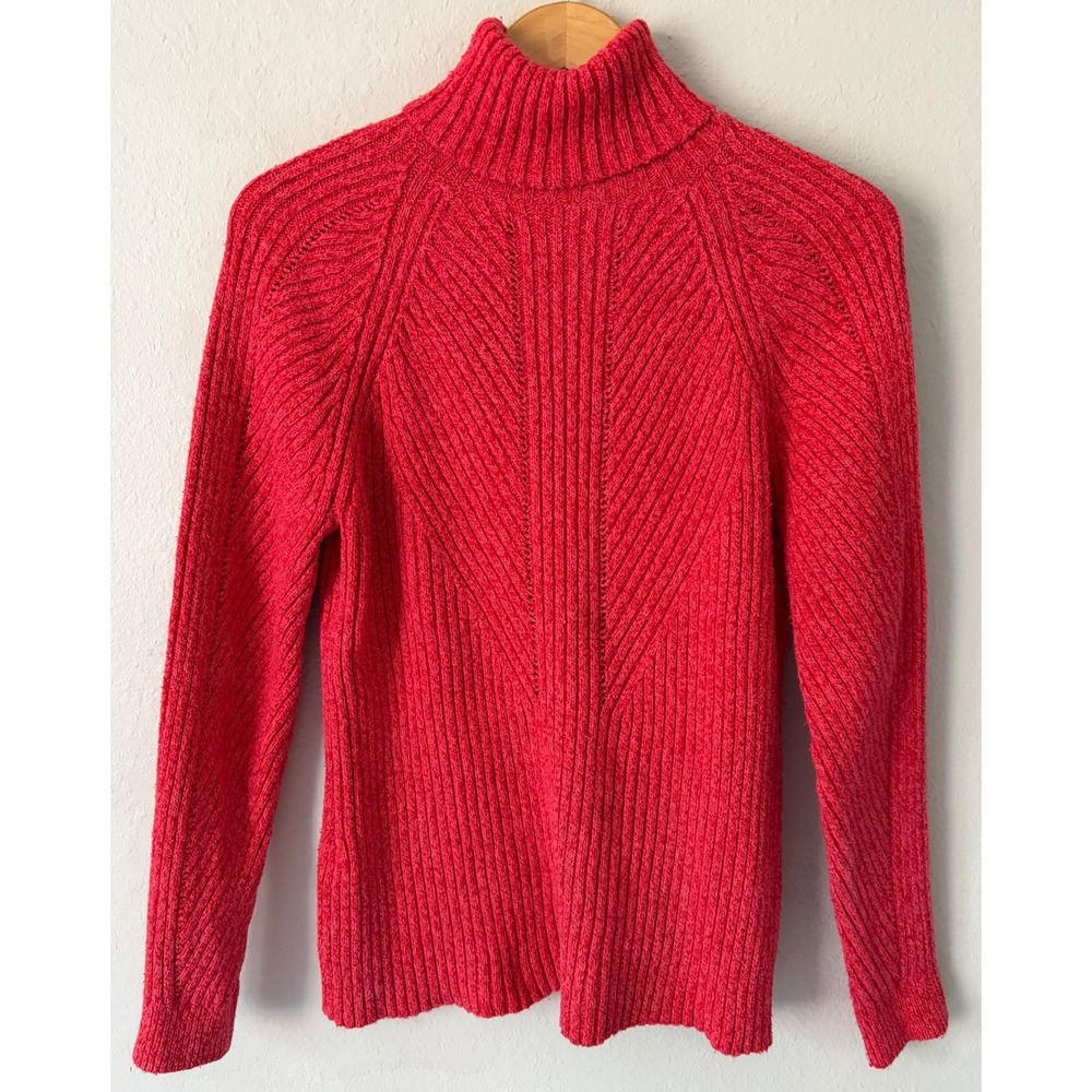 Sundance Womens Red Ribbed Silk Blend Turtleneck Sweater XL Pullover Knit Cozy